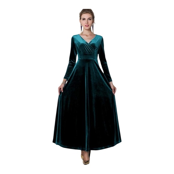 Urban CoCo Women Long Sleeve V-neck stretch Maxi Emerald Green XL - Picture 3 of 8